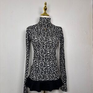 choice leopard print black & grey turtleneck blouse coquette y2k chic goth club